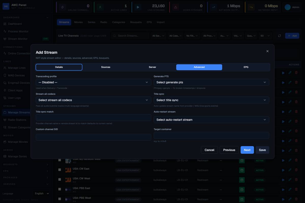 Advanced — PTS, title sync, and delivery options